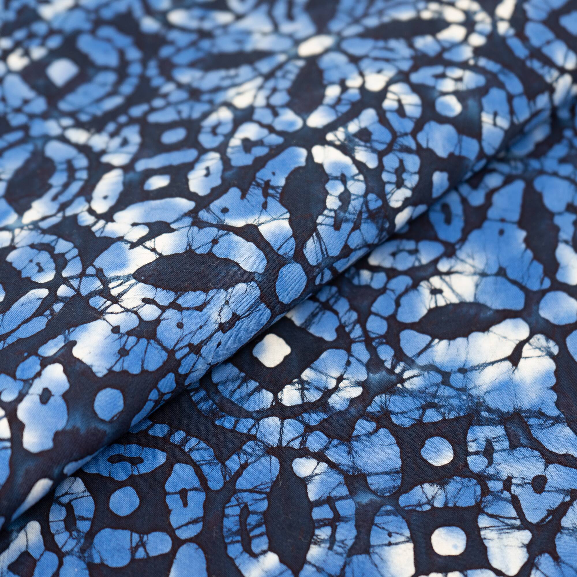SINGER Batik Blue Ink Flowers Cotton Fabric